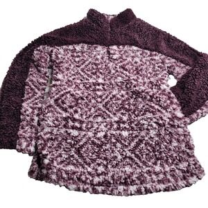 Peach Love California Sherpa 1/4 Zip Pullover Women's Small Burgundy‎